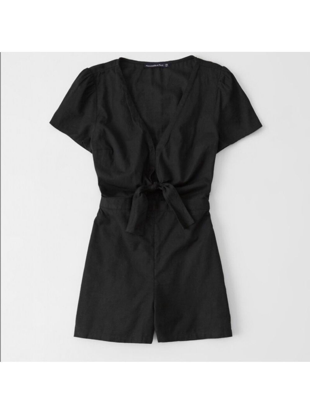 Abercrombie & Fitch Black Short-Sleeve Tie-Front Romper